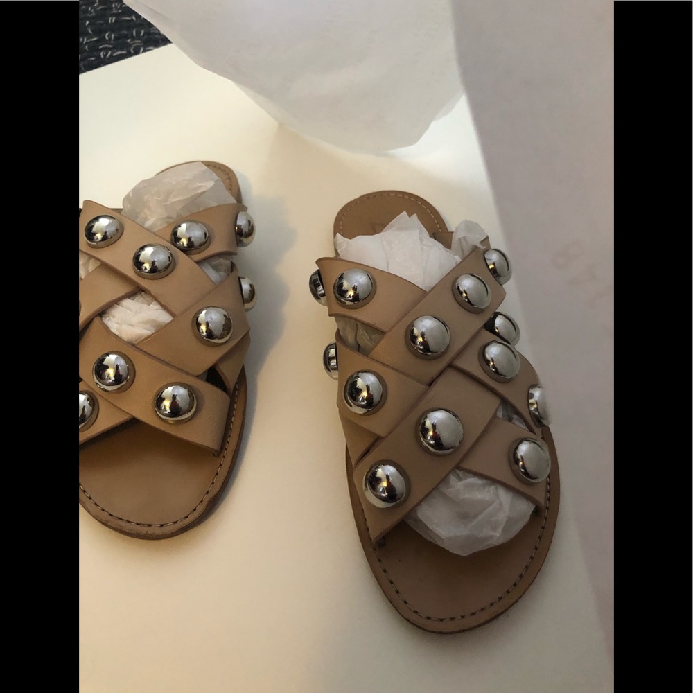 Marc Fisher Tan Studded Crisscross Slide Sandals